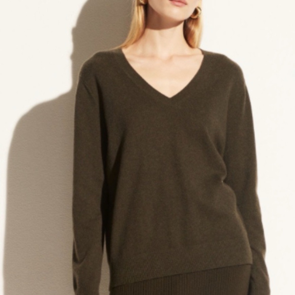 ❤️ Vince Moss Green V Neck Cashmere Wool Sweater